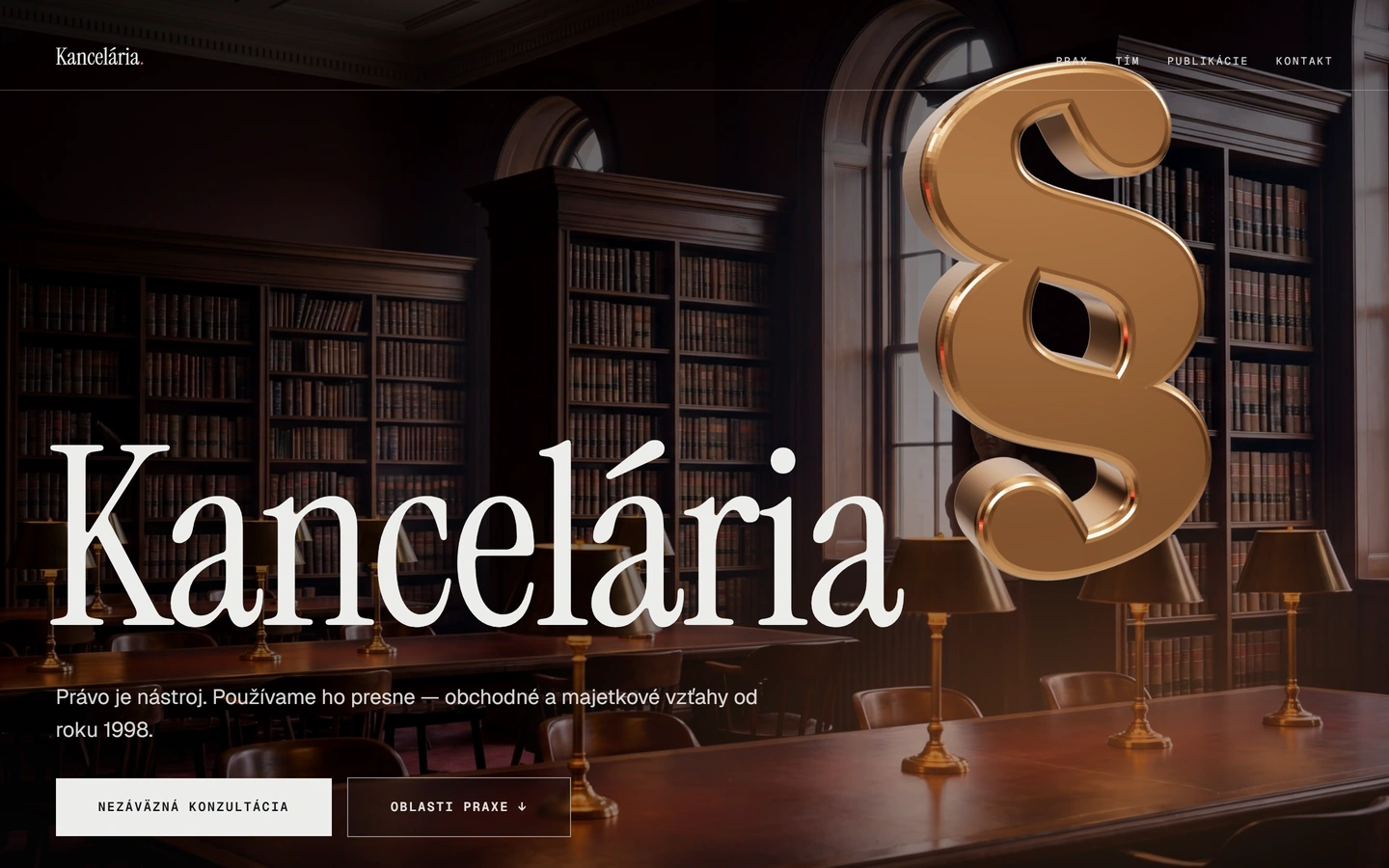 Kancelária — celý úvod webu, Dizajn a obsah